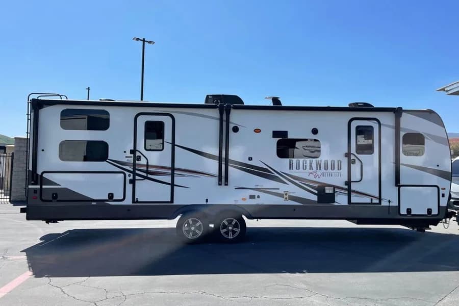 2022 Forest River Rockwood Ultra Lite Travel Trailer RV rental in Palm Springs California — exterior