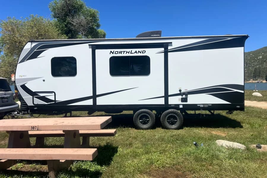 Happy Camper RV Travel Trailer RV rental in Palm Springs California — exterior