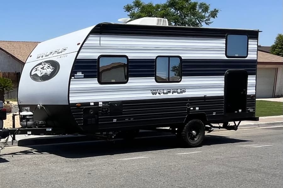 2024 WOLFPUP16BSH SLEEPS 5 GUEST EASY TO TOW Travel Trailer RV rental in Palm Springs California — exterior
